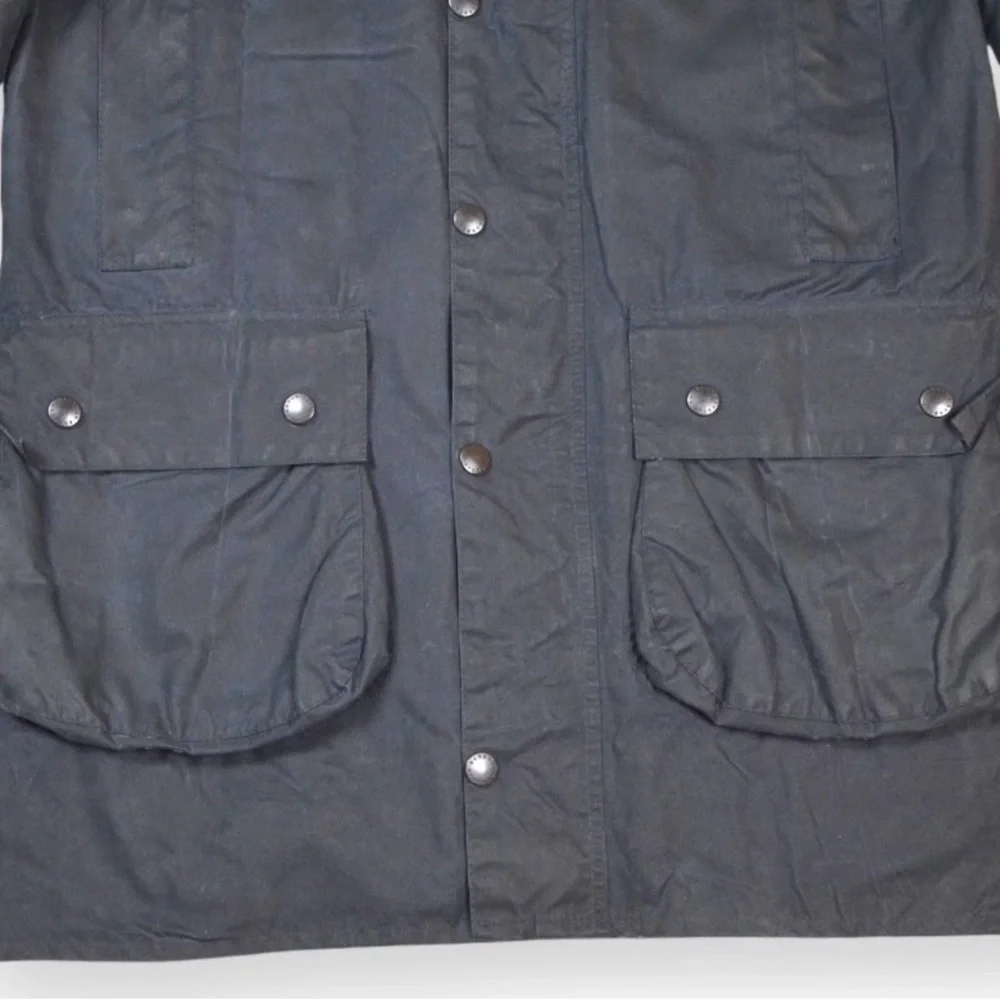 VTG Barbour Border Wax Jacket With Hood 1994 A205 Navy Blue Made In England C38 - Picture 6 of 16